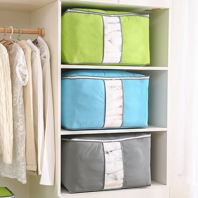 Waterproof Storage Bag Non-Woven Under Bed Closet  Box Quilt  Holder Clothes Organizer Cloth  Bedroom   finishing light images - 6