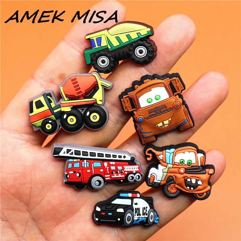 Single Sale 1pcs PVC Shoe Charms Engineering Vehicle Shoe Buckles Decorations Shoe Accessories fit Croc JIBZ Kid's Party Gifts