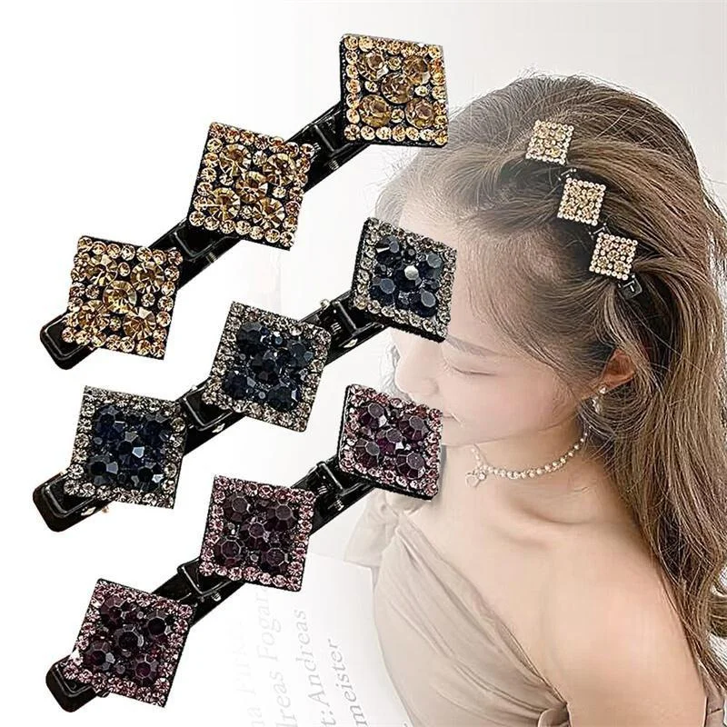 

Sparkling Crystal Stone Braided Hair Clips Rhinestone Hairpins Duckbill Clip Braided Hair Clip with Rhinestones for Women Girl's