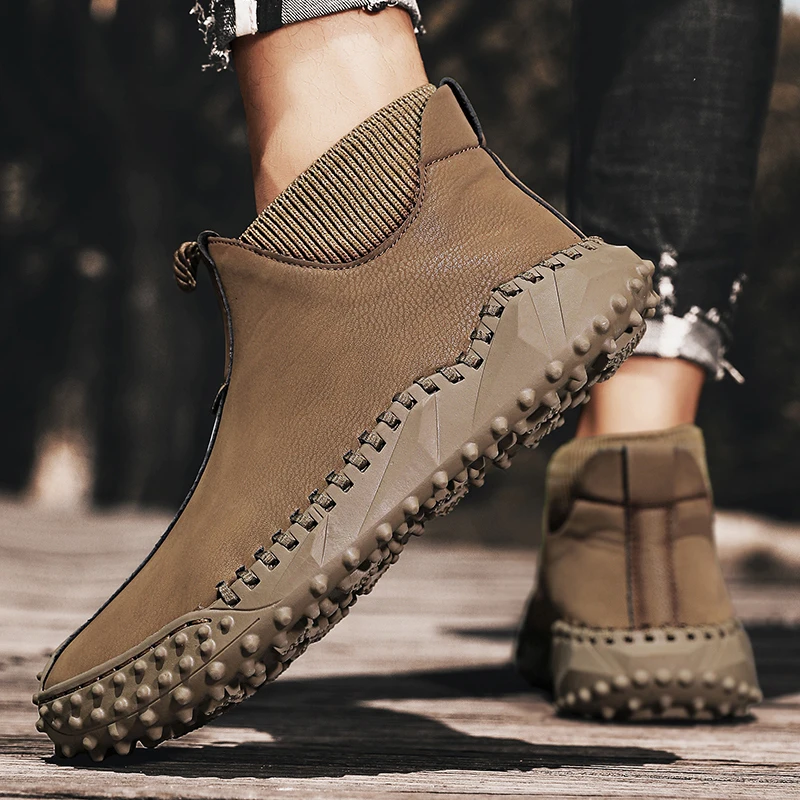 

Мужские кожаные ботильоны Coslony, черные классические ботинки на платформе, из мягкой кожи, теплые меховые ботинки для ходьбы, зима 2022