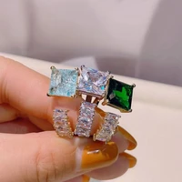 trendy gold silver color geometric square zircon open rings for woman ins style party girls luxury ring jewelry 2022 new
