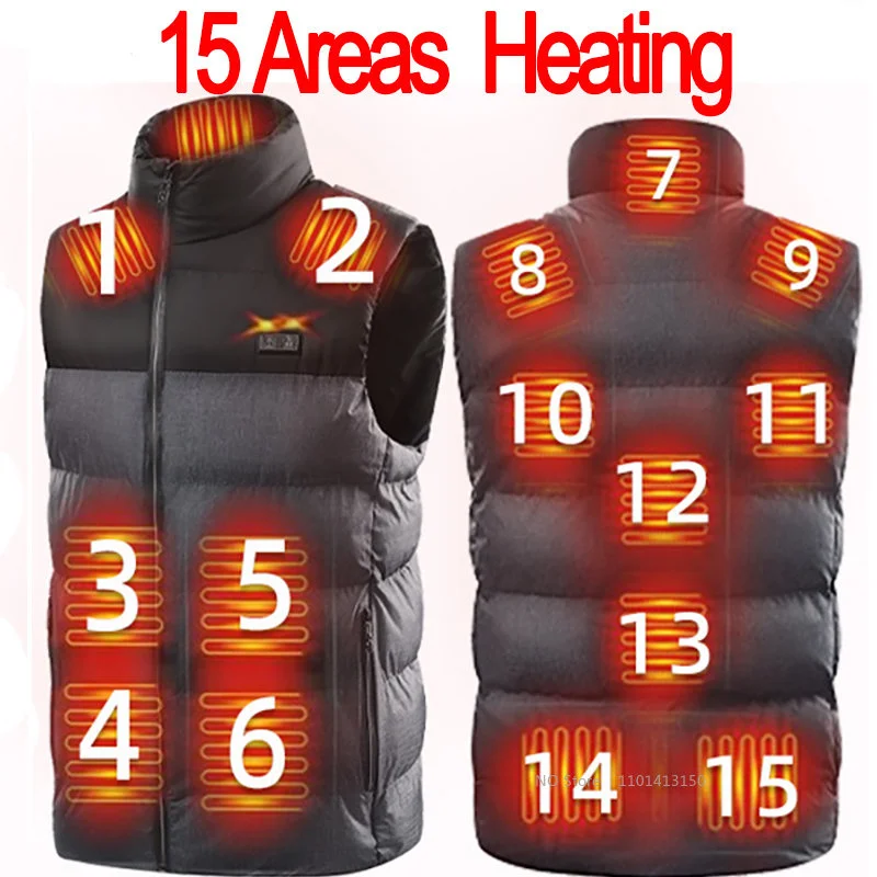 

15 Area Men Heated Vests Black Jackets Women Sportswear Hunting Heated Coat Graphene Heat Coat USB Heating Jacket For Camping