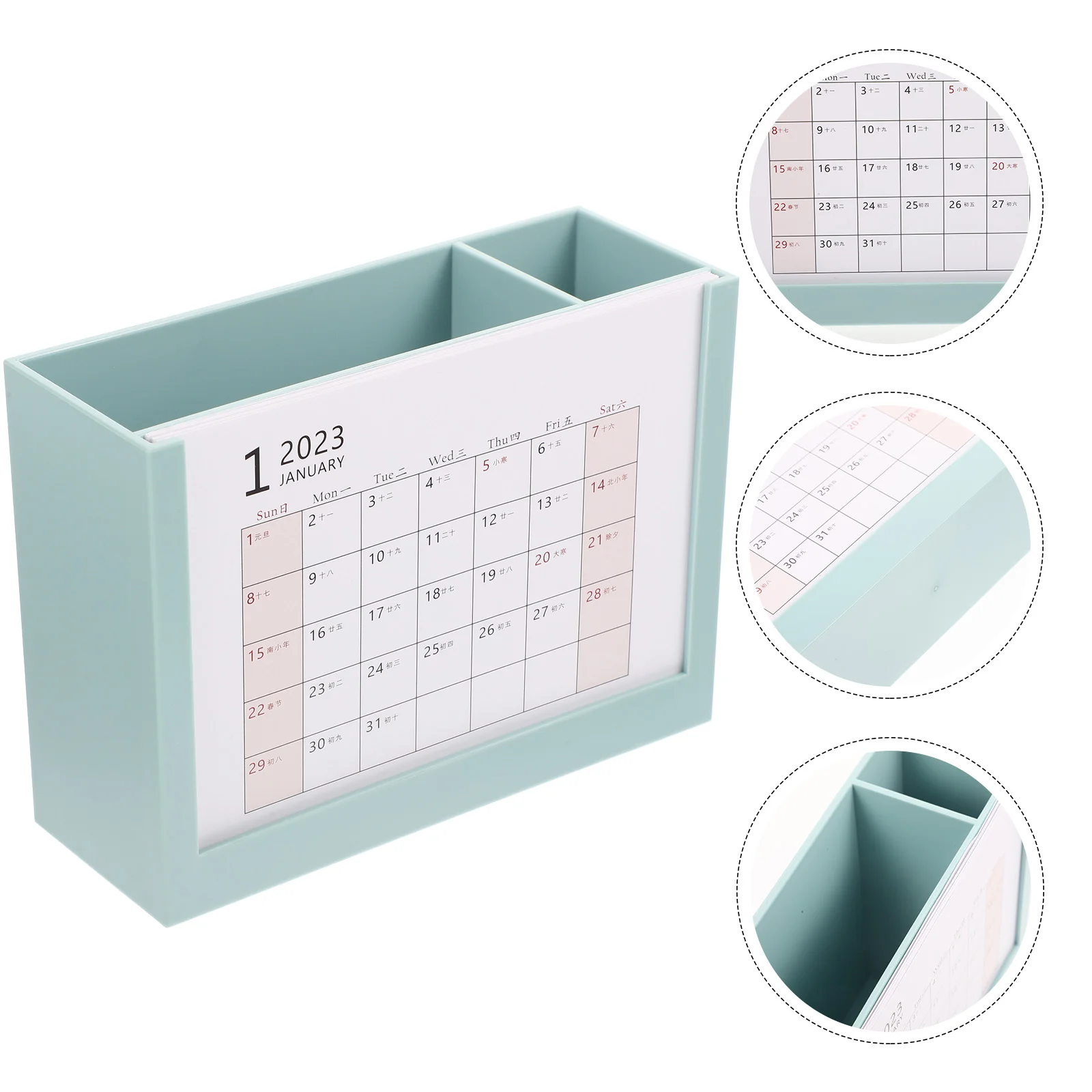 

Calendar Holder Pen Desktop Case Desk Organizer Tabletop Storage Planner Schedule Home Monthly 2023 Remote Makeup Brush Cup