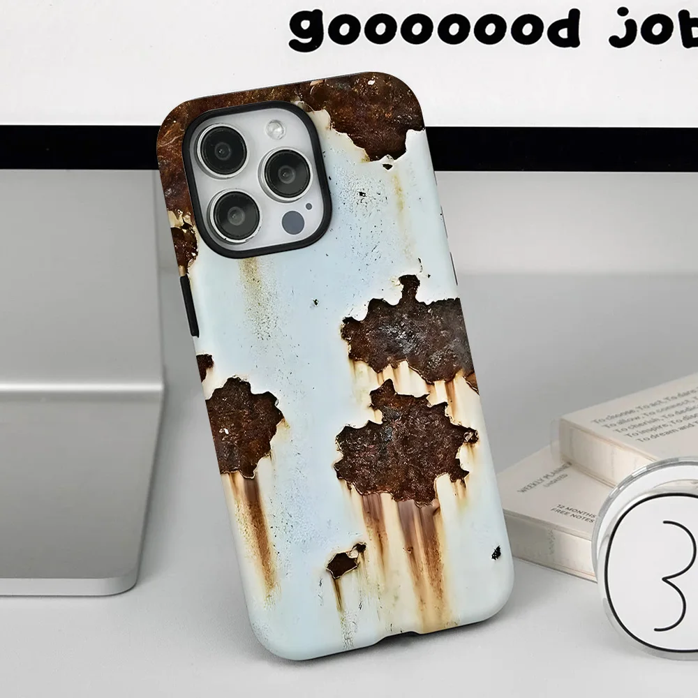 Фото Новый чехол для телефона Retro Rust для IPhone 17 16e 16 15 14 13 12 11 X XS XR XSMAX 7 8 Air Pro Max Plus, роскошная двухслойная задняя крышка №1