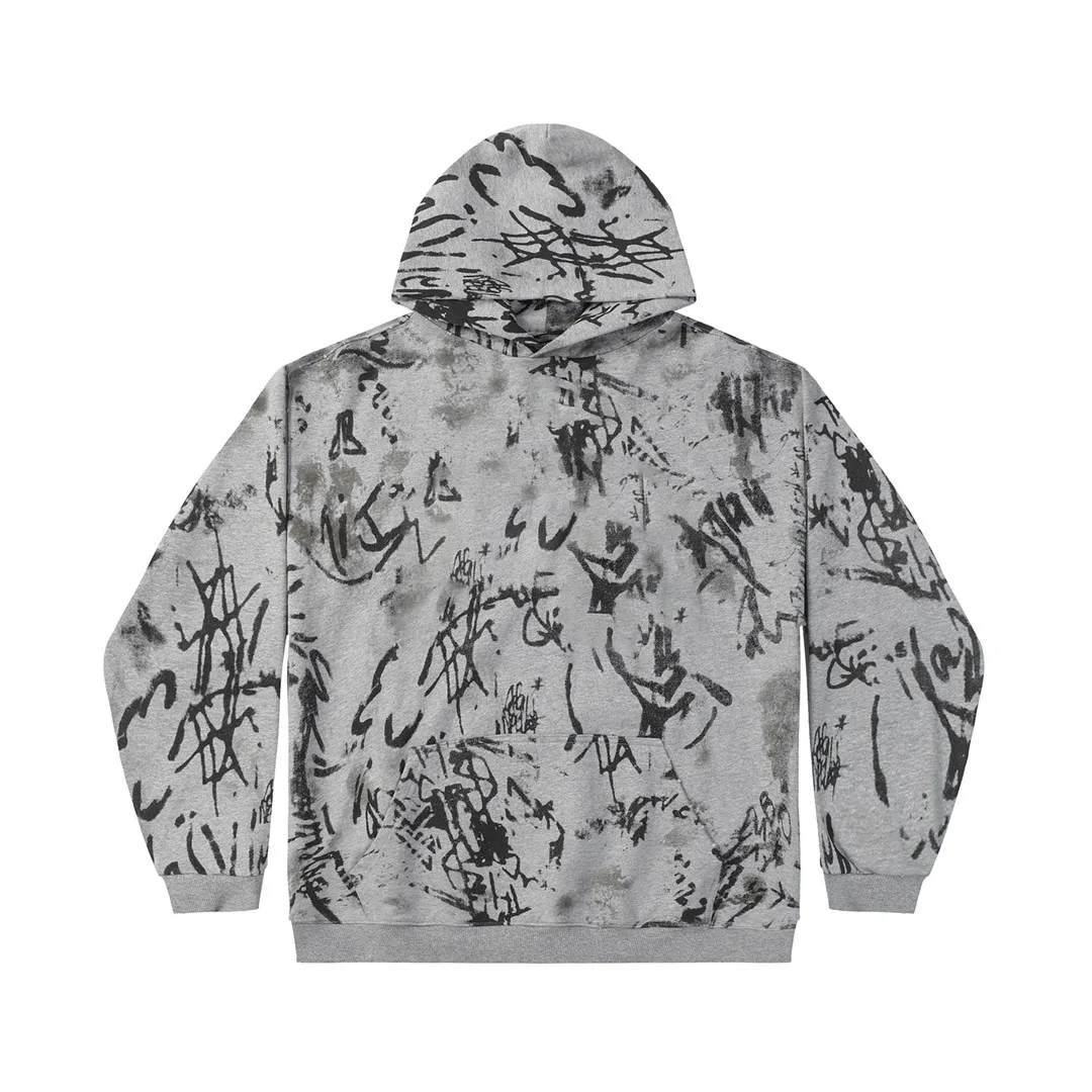 

Fall/Winter 2023 new men's high-quality front and back letter LOGO print hand-painted graffiti distressed hooded sweatshirt