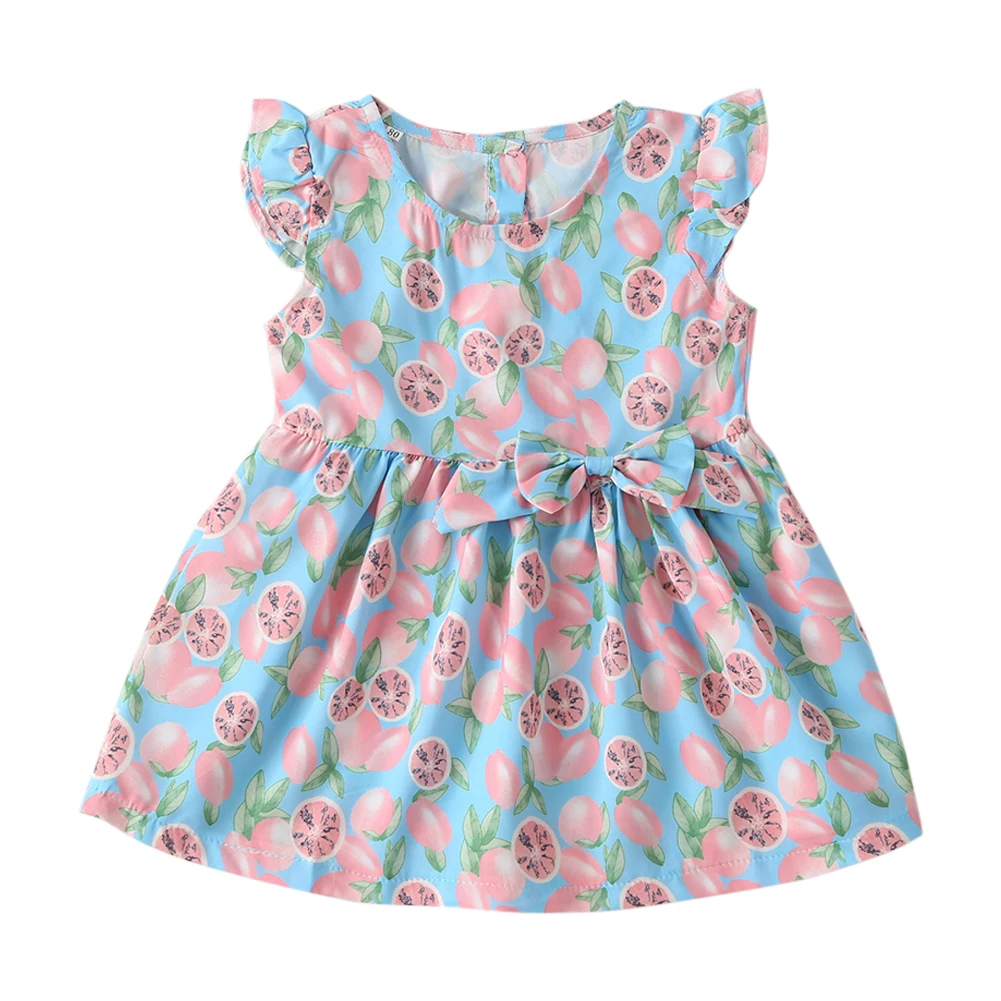 

Comfortable 1-5T Kid Printing Princess O-neck Dress Girl Summer Flying Sleeve Cotton Leisure Chic Fashionable Dresses