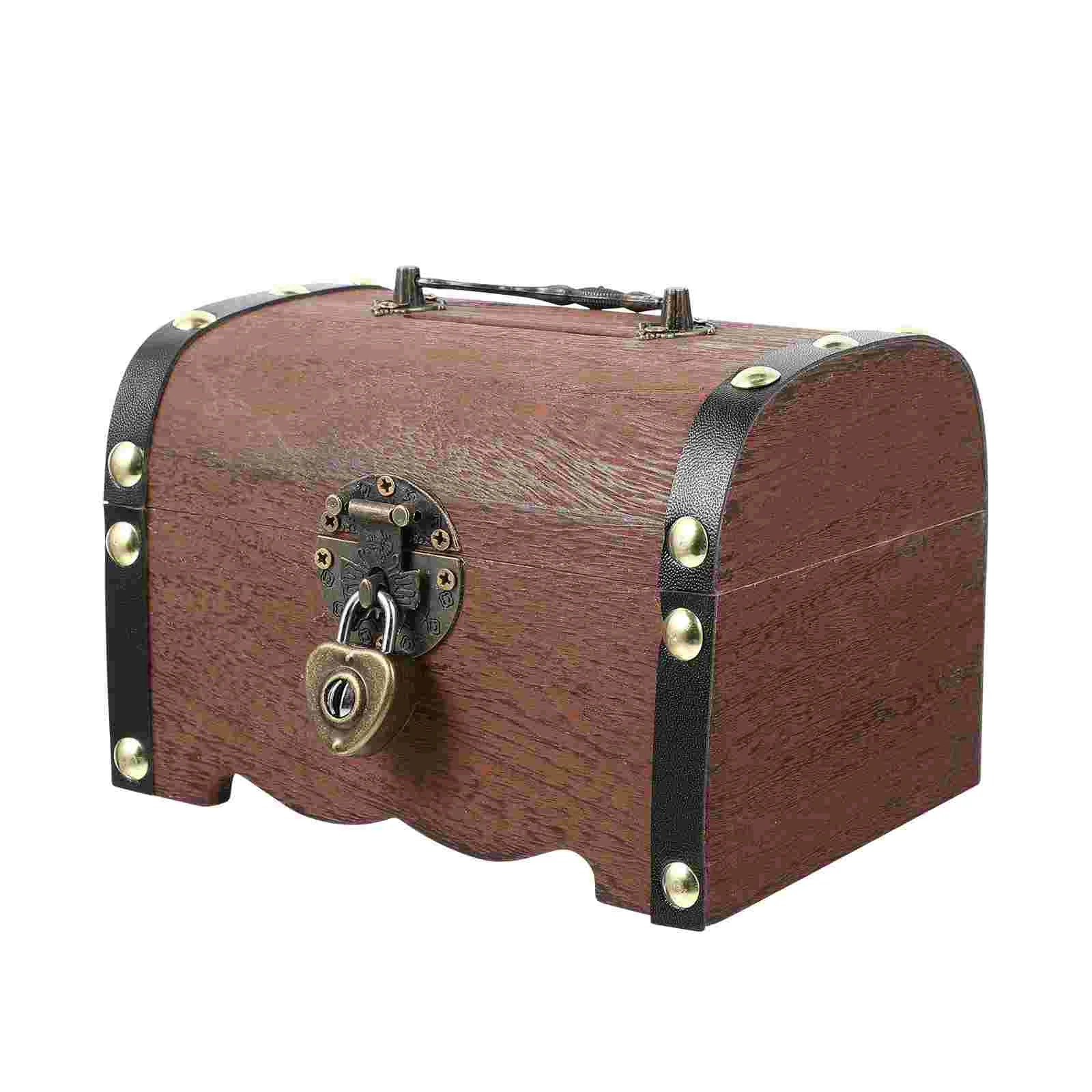 

Treasure Boxwooden Storage Bank Piggy Vintage Wood Lockkidstrunk Desktop Boys Moneykeyretro Toys