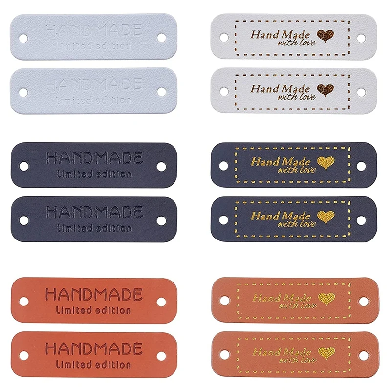 

120Pcs Faux Leather Handmade Tag Label Embossed Tags Button With Holes Embossed Tag Embellishment Knit DIY Accessories