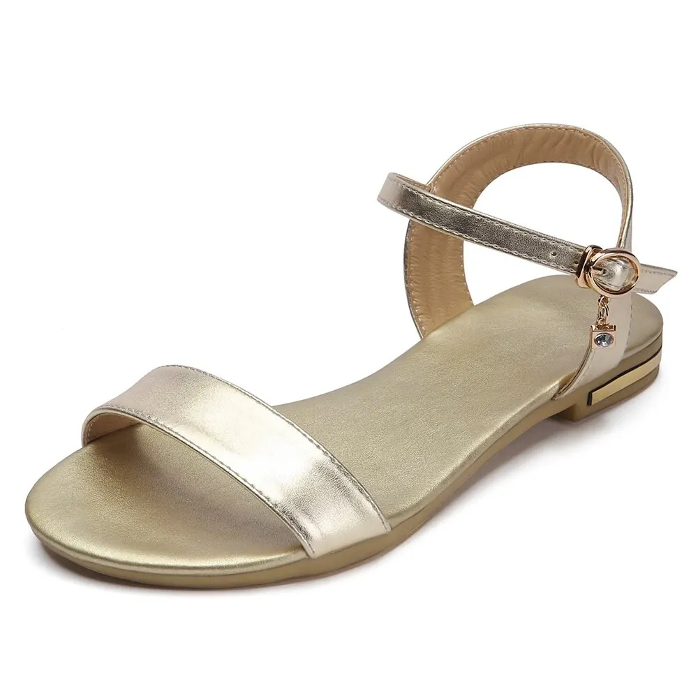 

Women Buckle Strap Sandals 2021 Summer Woman Crystal Flats Big Size 34-43 Women's Casual Beach Shoes Ladies Comfortable Footwear