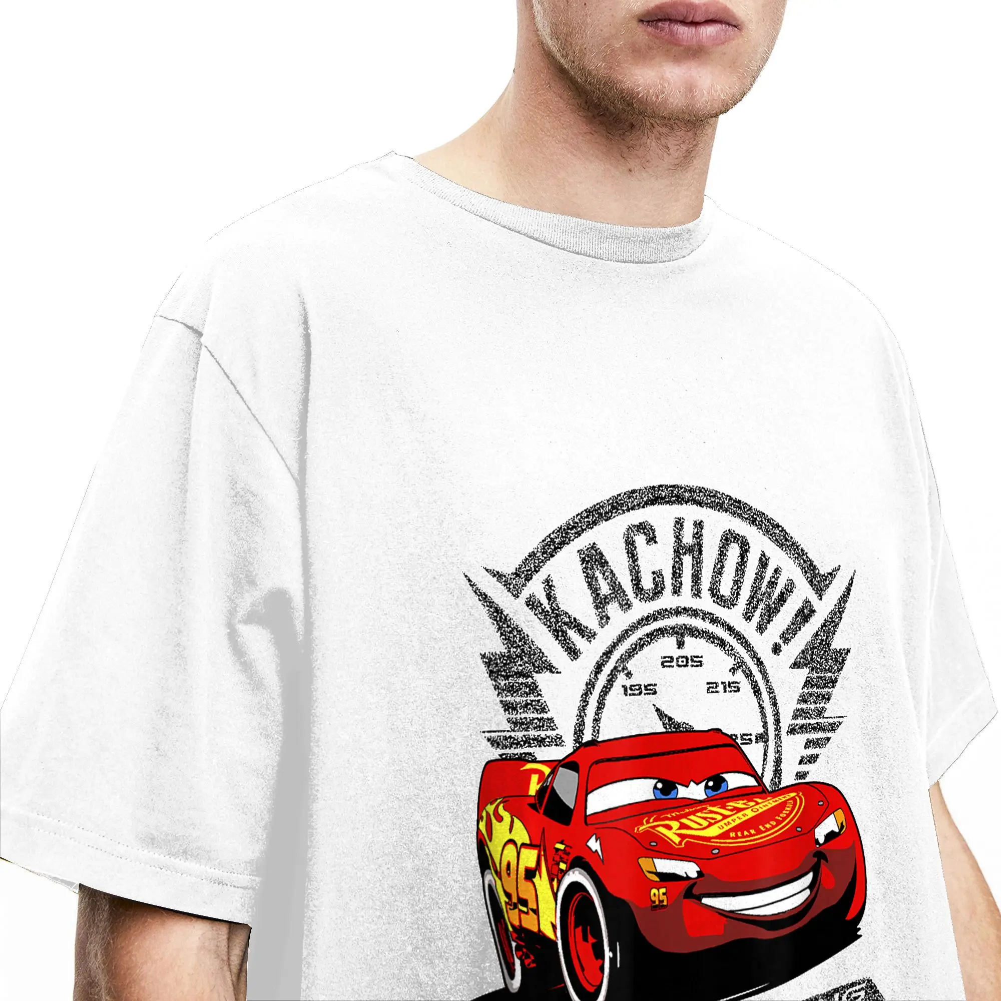 Фото Мужские футболки Cars Lightning McQueen Kachow, хлопковая одежда, футболка с короткими рукавами и круглым вырезом, летняя футболка №3