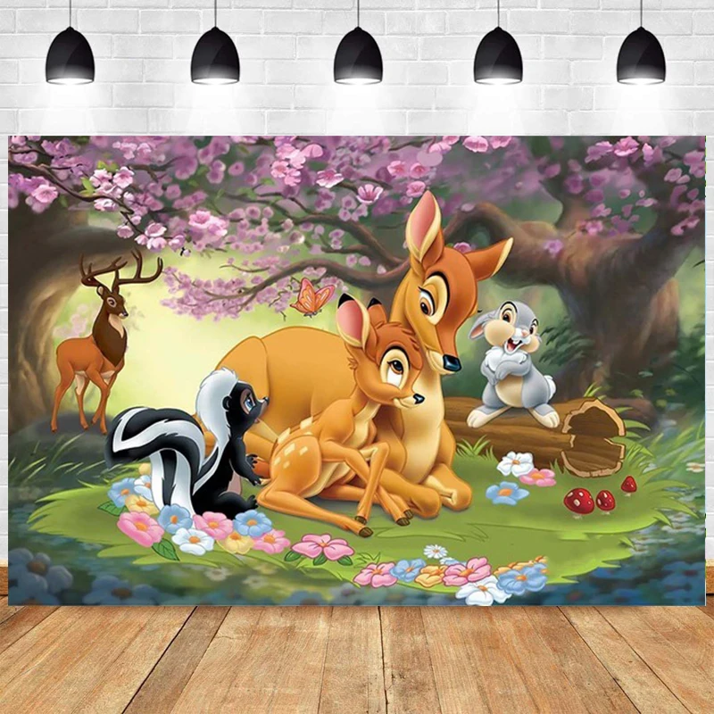 

Disney Forest Animals Beautiful Scene Photo Background Bambi Bunny Deer Photography Backdrop Baby Shower Birthday Party Vinyl