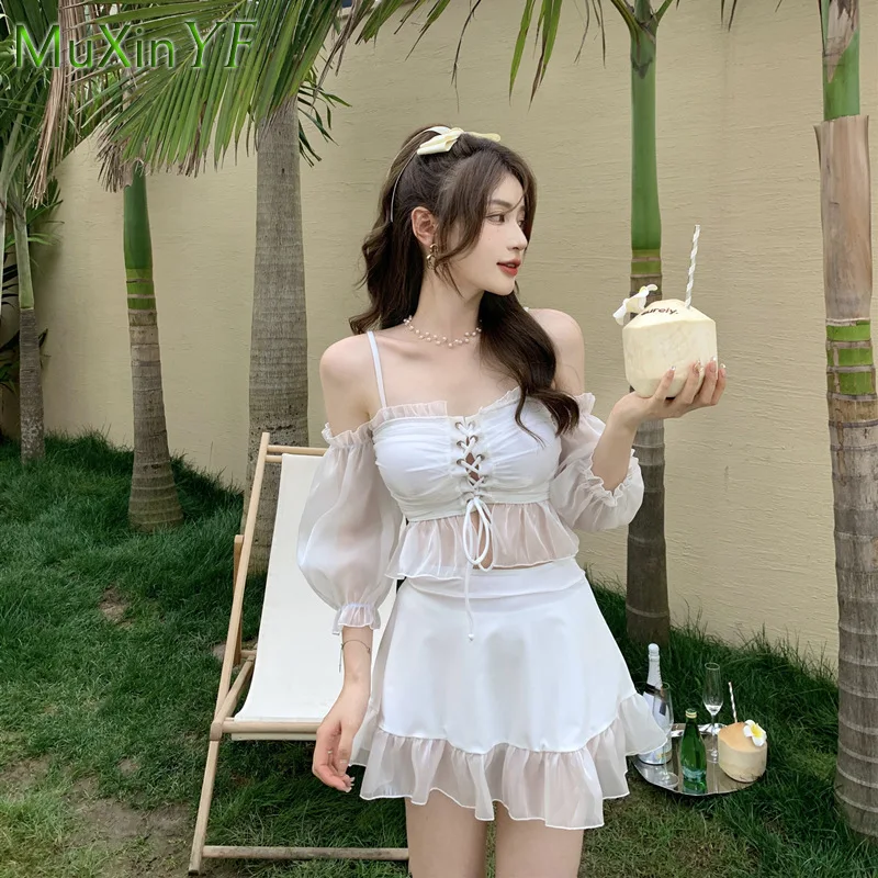 

Женский купальник, Новинка лета 2022, модный раздельный купальник, Элегантный Привлекательный костюм бикини из трех предметов в Корейском ст...