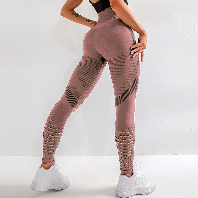 Women High Waist Fitness Gym Leggings Seamless Energy Tights Workout Running Activewear Yoga Pants Hollow Sport Trainning Wear