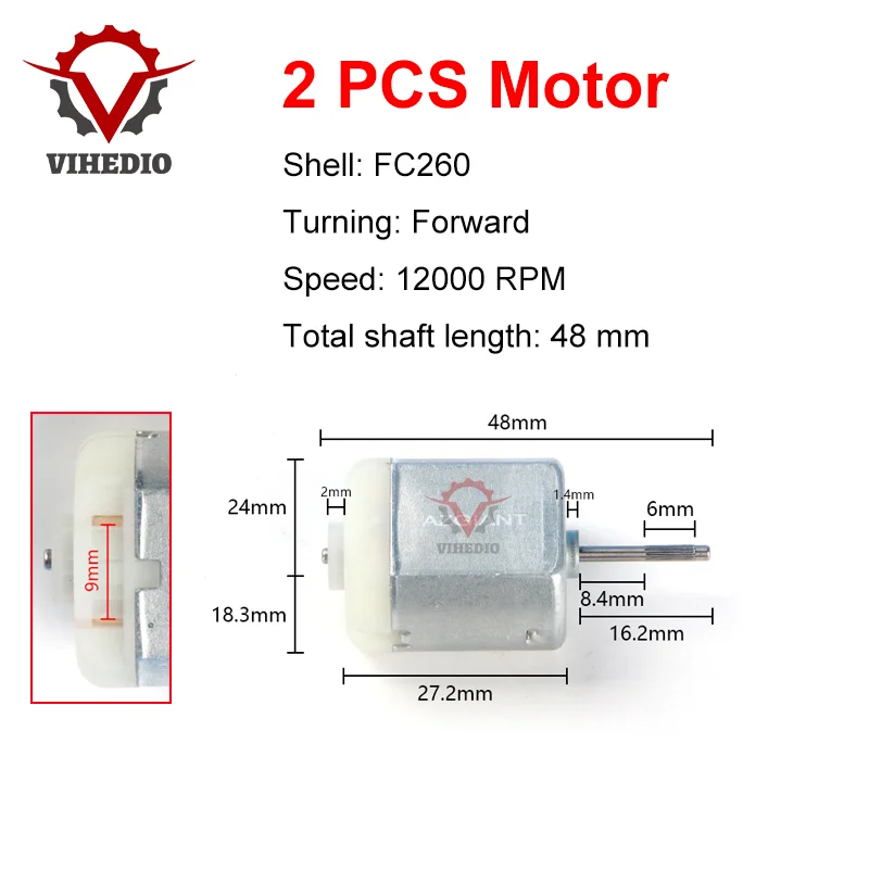 

Двигатель постоянного тока FC260, 12000 об/мин, 48 мм, 2 шт.