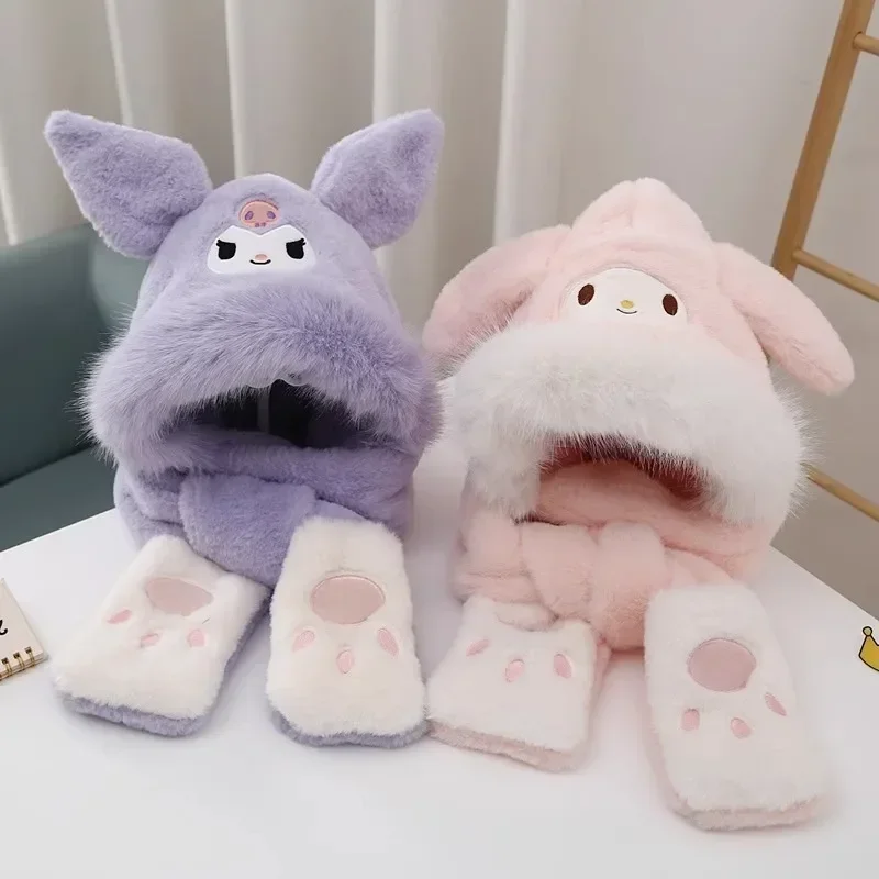 Sanrio Kuromi шапка шарф перчатки комплект милый мультфильм аниме моя мелодия осень