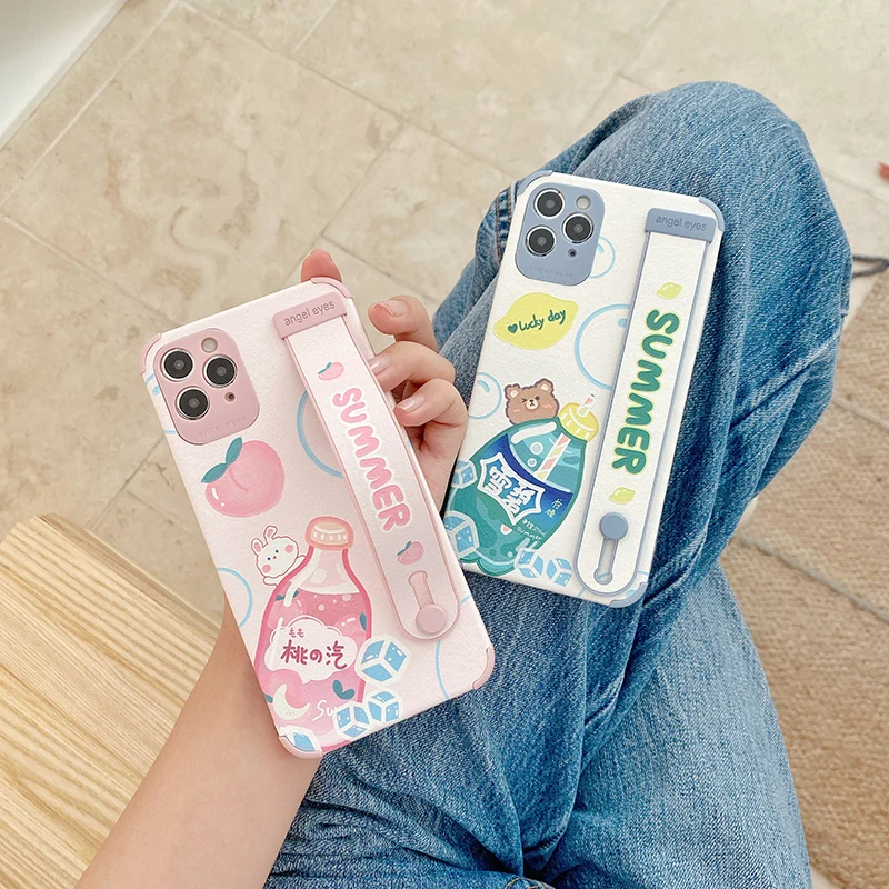 

Summer Juice Peach Soda Wrist Strap Phone Case For Huawei P 30 40 Pro Mate 30 40 Pro Nova 7 8 Pro 7se Honor 30 Pro Back Cover