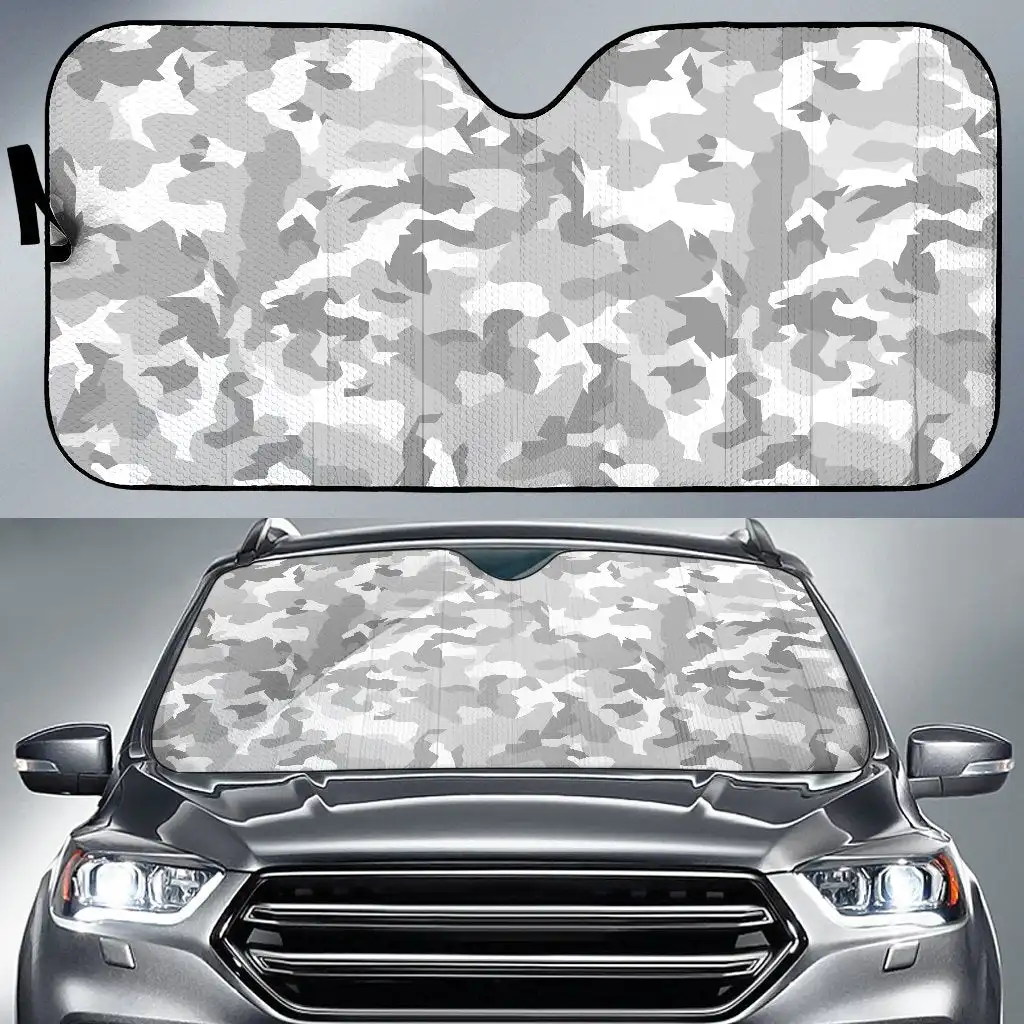 

White Snow Camouflage Print Car Sun Shade