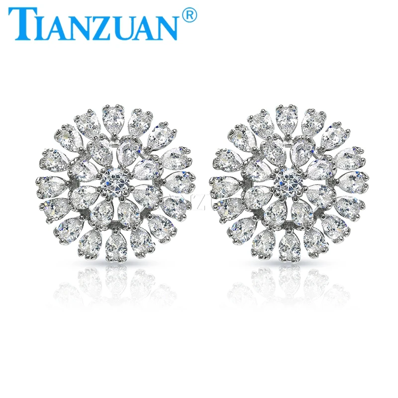 New 925 Sterling Silver Flower Stud Earrings Fashion Dangle Moissanite Earrings for Women Gift Fashion Ear Jewelry