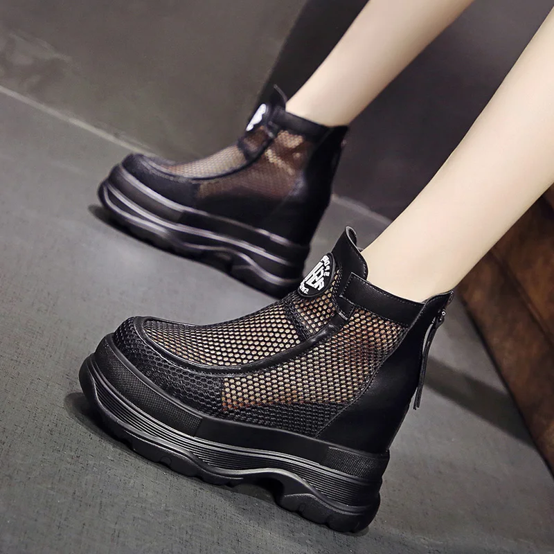 

Mesh Boots Women's Summer 2022 New Height Increasing Insole Internet Celebrity Thin Single Martens BThick Bottom Sandal 10cm