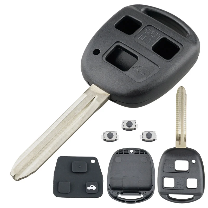 

3 Buttons Car Remote Key Shell Auto Replacement with TOY43 Blade Rubber Button Pad and 3 Micro Switches Fit for Toyota