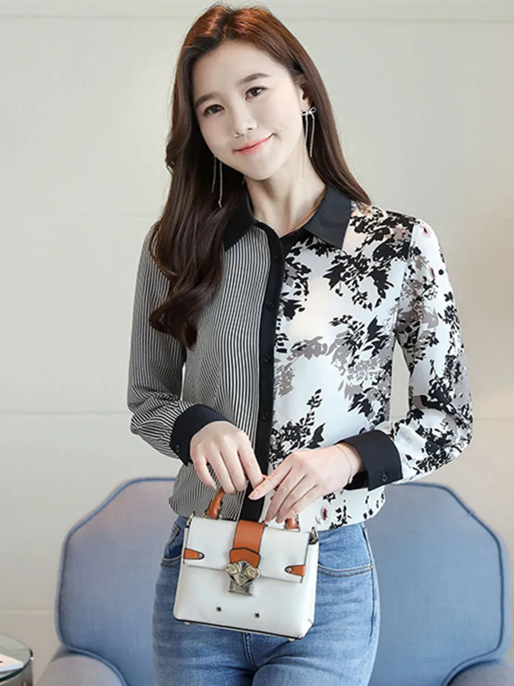 

Women Shirts Chiffon Blouses for Women Striped Shirts Tops Woman Long Sleeve Blouse Print Shirt Office Lady Clothing Woman Shirt