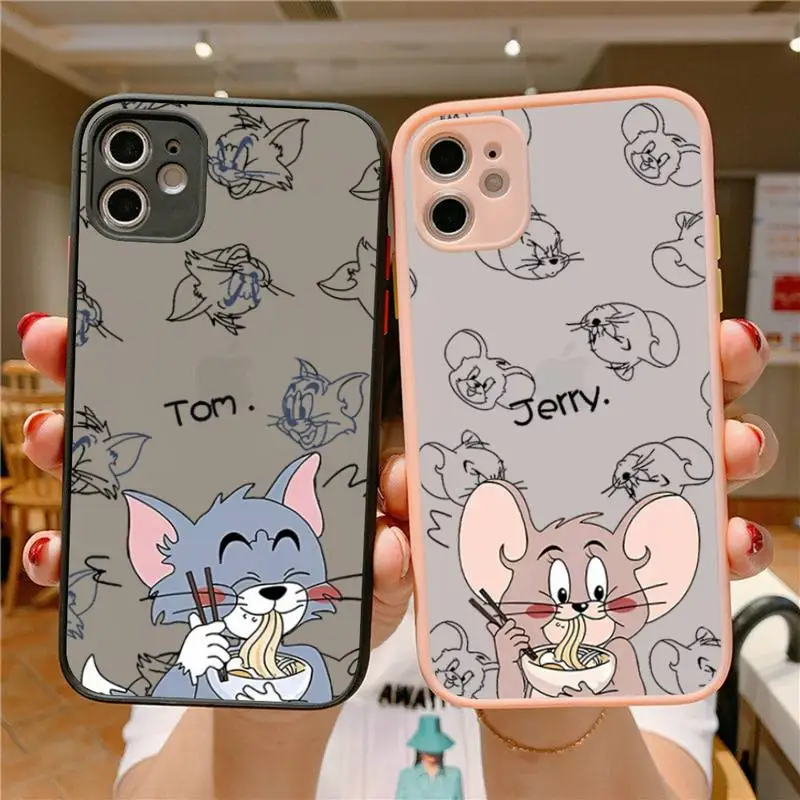 

Cartoon Cute Cat Mouse Phone Case for iPhone X XR XS 7 8 Plus 11 12 13 pro MAX 13mini Translucent Matte Case