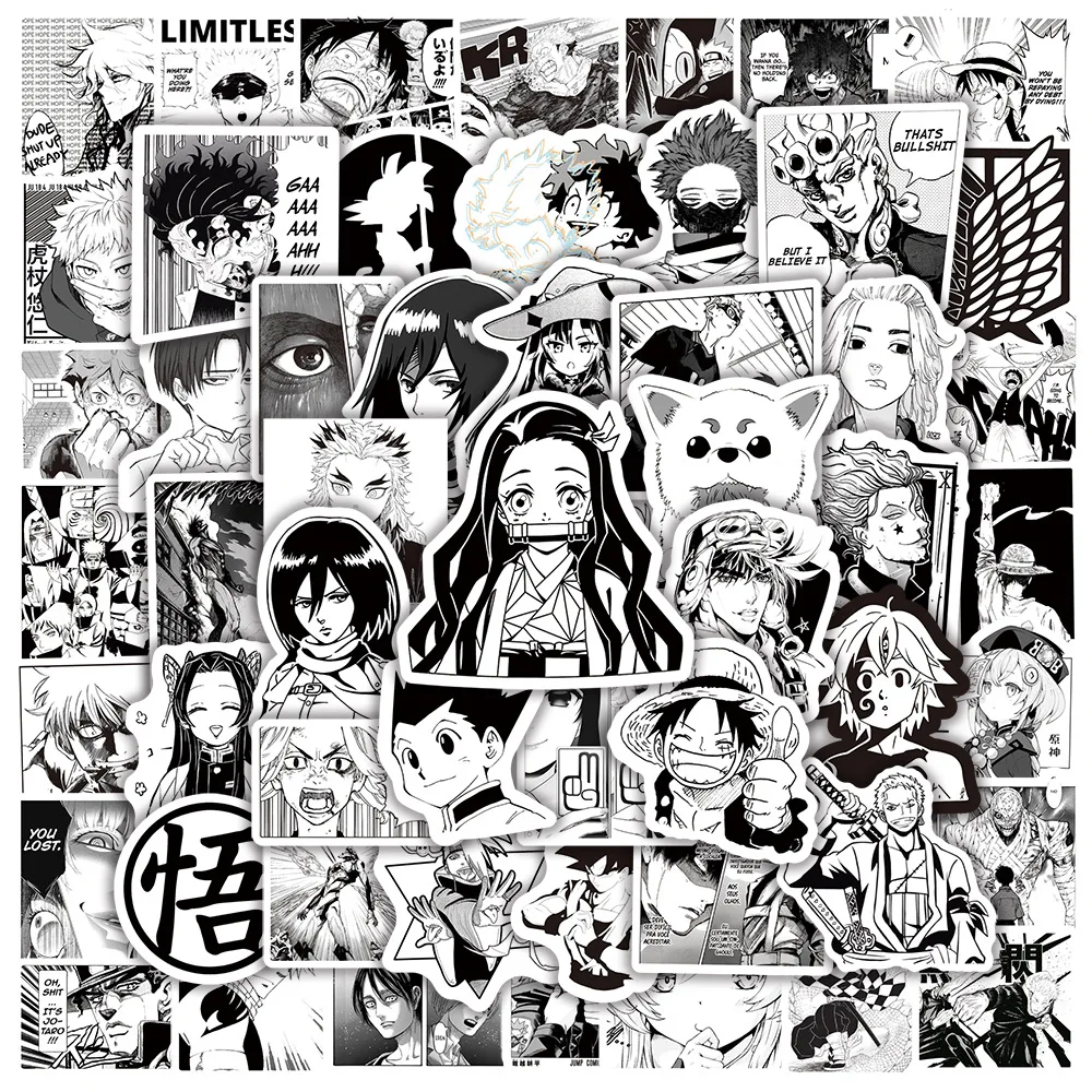 

100pcs Black and White Animation Character Graffiti Stickers Skateboard Helmet Notebook Blend Anime Stickers Cute Laptop Skin