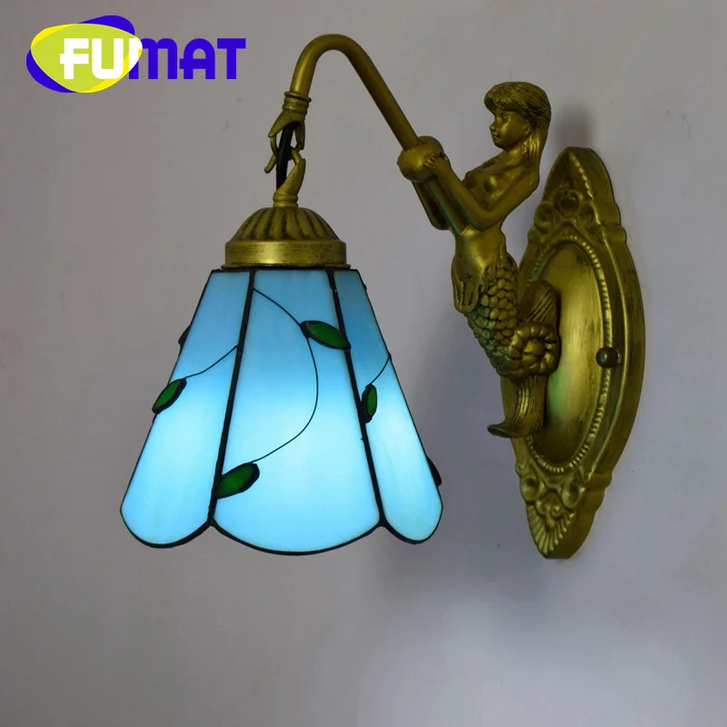 FUMAT Тиффани стиль окрашенное стекло средиземноморские синие листья настенный