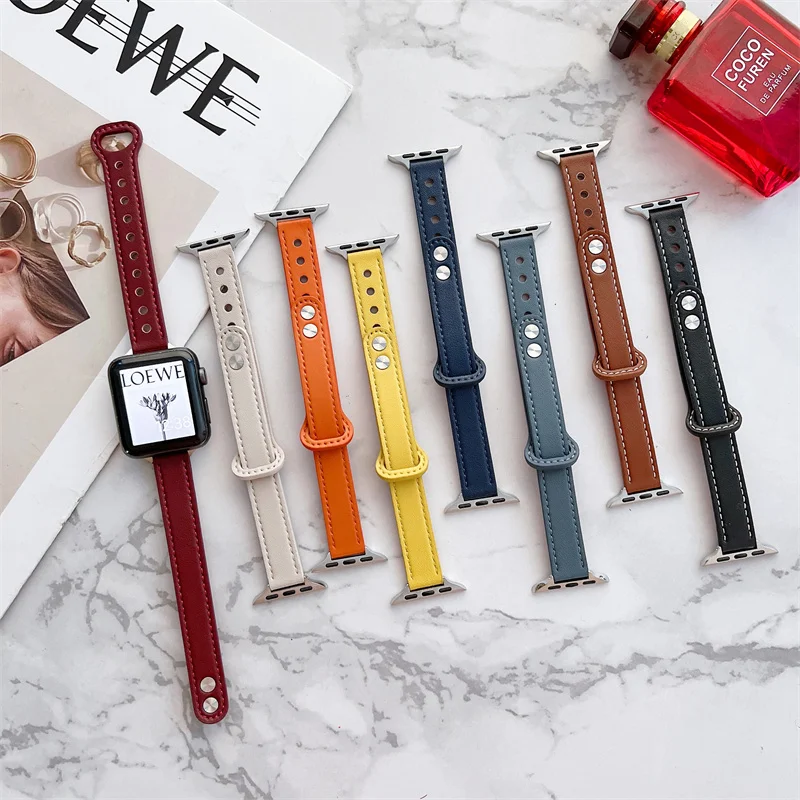 

Ремешок кожаный для apple watch band, кожаный браслет для iwatch Series 7 1 2 3 4 5 6 se, 45 мм 44 мм 40 мм 41 мм 42 мм 38 мм