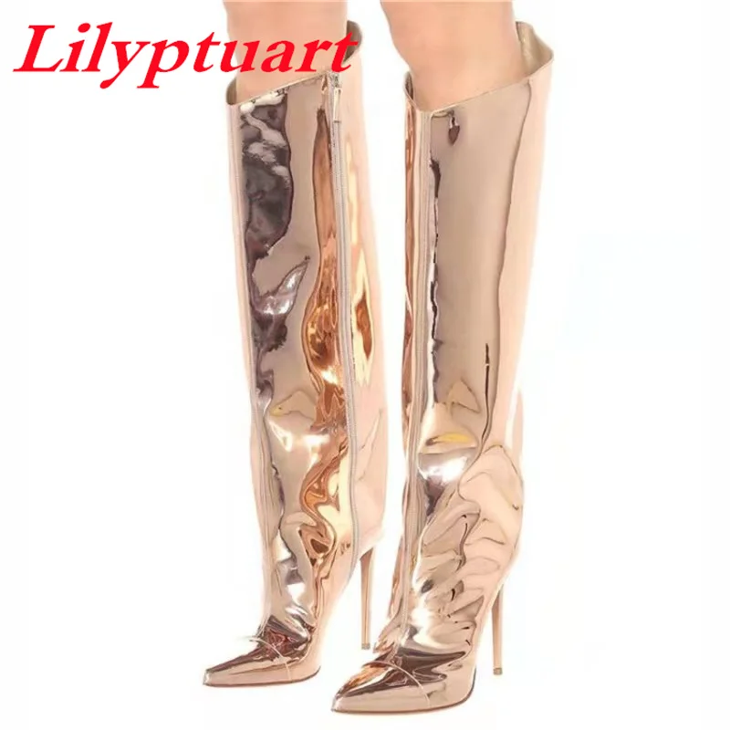 

LILYPTUART Women's Ankle Boots, Spring Summer 2022 Boots, Fashion Pointed Toe Sexy Gold Silver High Heel Party Shoes Women 42 43
