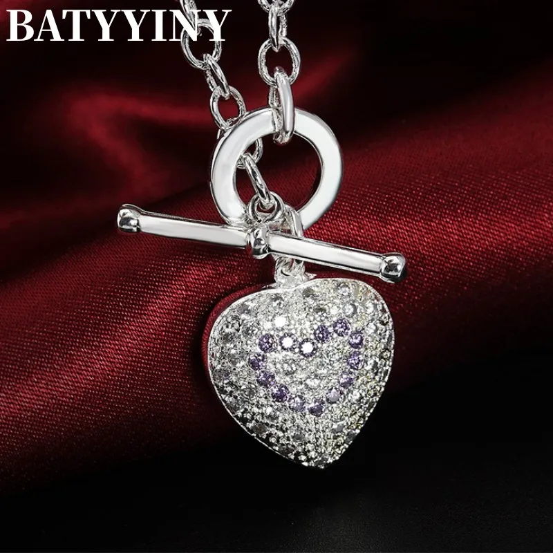 

BATYYINY 925 Silver Purple Zircon Crystal Pendant Necklace Ladies Necklace Exquisite Charm Jewelry Wedding Gift