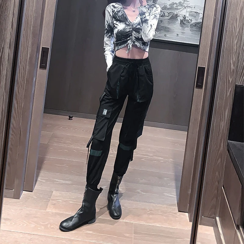 Брюки-карго женские с завышенной талией свободные уличные штаны в стиле хип-хоп