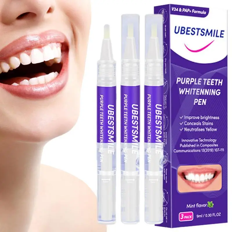 

3PCS Purple Teeth Brightening Pen Clean Mouth Remove Plaque Tartar Essence Brush Tooth Decay Quick Beauty Makeup Products
