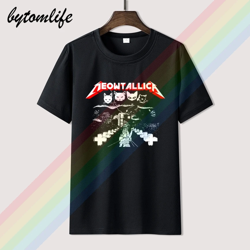

Meowtallica Cat Lovers T-Shirt Summer Print Black T Shirt Clothes Popular Shirt Cotton Tees Amazing Short Sleeve Unique Men Tops