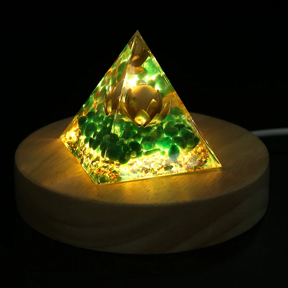 

Orgonite Pyramid Healing Crystals Energy Reiki Chakra Multiplier Amethyst Meditation Lucky Gather Wealth Stone with Light Base