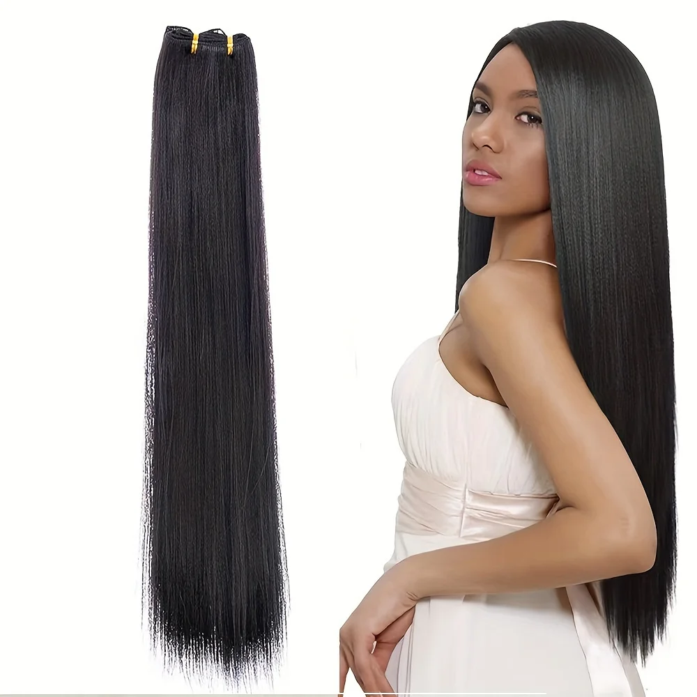 Синтетические прямые волосы для наращивания женщин 60 г натуральный черный цвет