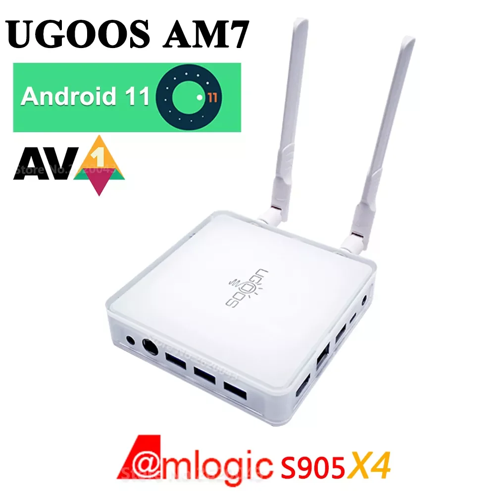 

UGOOS AM7 Amlogic S905X4 AV1 CEC Android 11 Smart TV Box 4GB DDR4 32GB ROM Type-C WiFi 6 1000M LAN BT5.0 4K HD Media Player