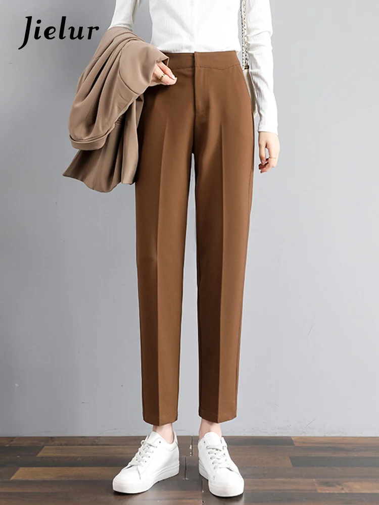Jielur Летние тонкие стильные стройнящие женские Костюмные брюки с высокой талией