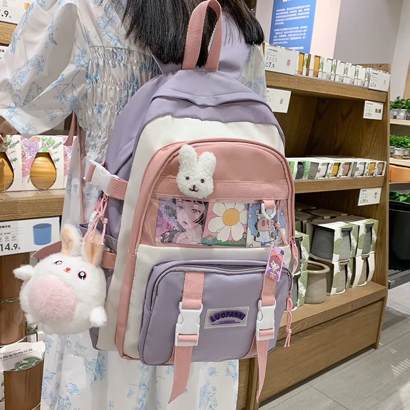 

Women's Korean Style Backpack Fashion Stitching Contrast Color Waterproof School Bag Cute Schoolgirl Laptop Bag Mochila Female