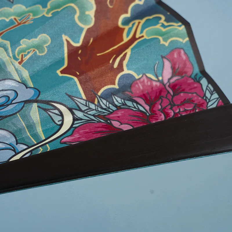 Двухсторонний складной веер из шелковой ткани банджи старинный бамбук 10 дюймов