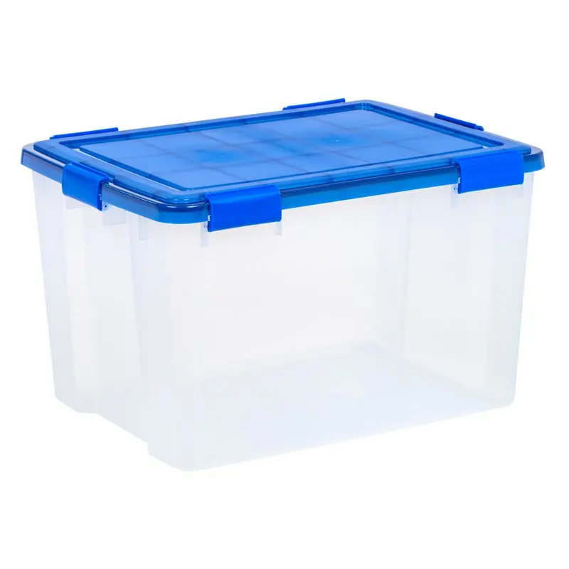 

, 74 Quart WeatherPro™ Gasket Clear Plastic Storage Box with Blue Lid