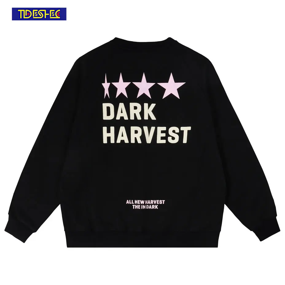 

Men Sweatshirt Five Pointed Star Letter Print Crew Neck Fashion Hip Hop Oversized Leisure Loose Winter Thickening Tops Pullover