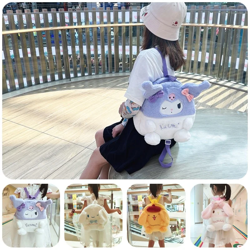 

Sanrio Plush Backpack Kawaii My Melody Kuromi Cinnamoroll Plushie Bag Anime Purin Dog Backpacks for Girls Cute Stuffed Toys Gift