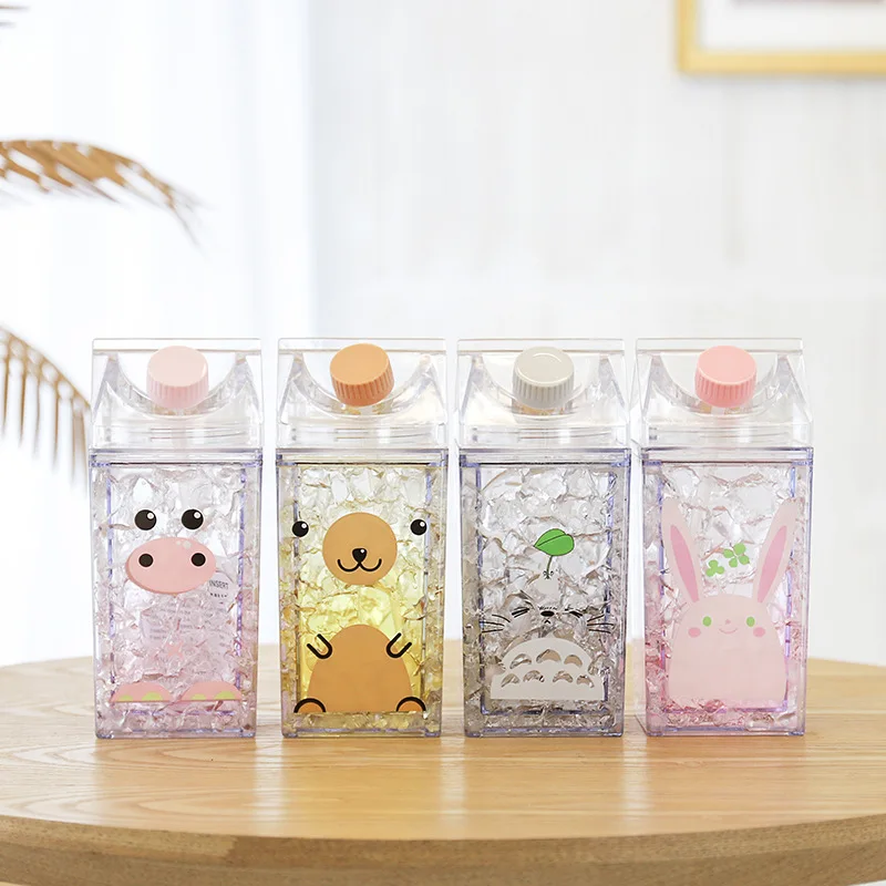 

Water Bottles Milk Coffee Cups Cute Box Kettle 400ml Milk Cartoon Water Bottle Sport Tour Student Kawaii With Straw Drink Bottle