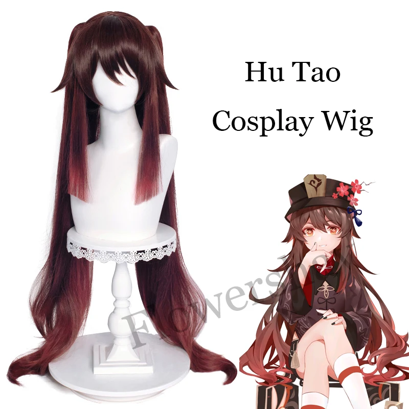 

Genshin Impact Hu Tao Cosplay Wig Long Brown Ponytails Heat Resistant Hair + Wig Cap Ghost Halloween Christmas Costume Role Play