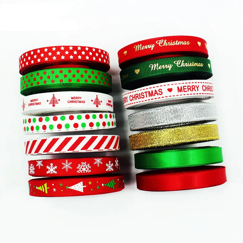 

10yards 10mm Christmas Ribbon Printed Polyester Ribbon For Handmade Design Decoration Gift Packing Bow Headgear Accessories