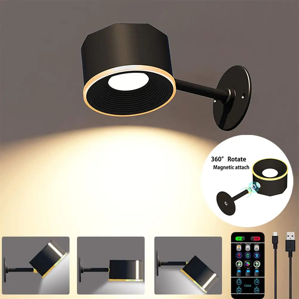 

Led Wall Lamp 3-color 360 Degree Rotating Dimmable Usb Rechargeable Touch Control Table Lamp Night Light