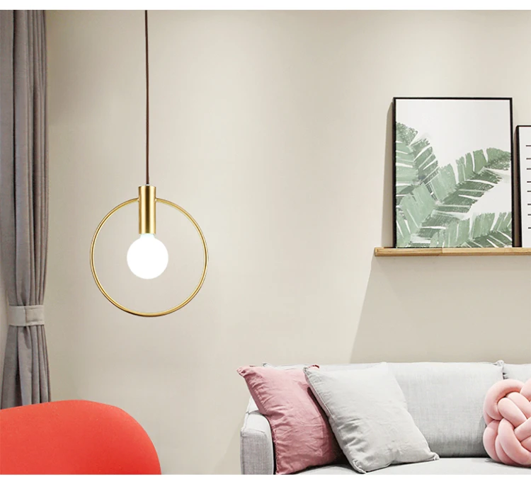 

_ Подвесная лампа, простота, круглая Золотая декоративная Подвесная лампа для дома, спальни, прикроватной тумбочки, гостиной, ресторана, интерьера
