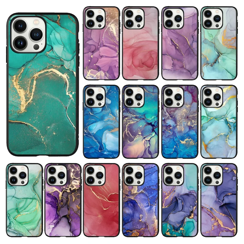 

Green Blue Purple Marble Phone Case for iPhone 14 13 12 11 Pro MAX X XS Max XR Mini SE 7 8 Plus Black Funda Coque Case