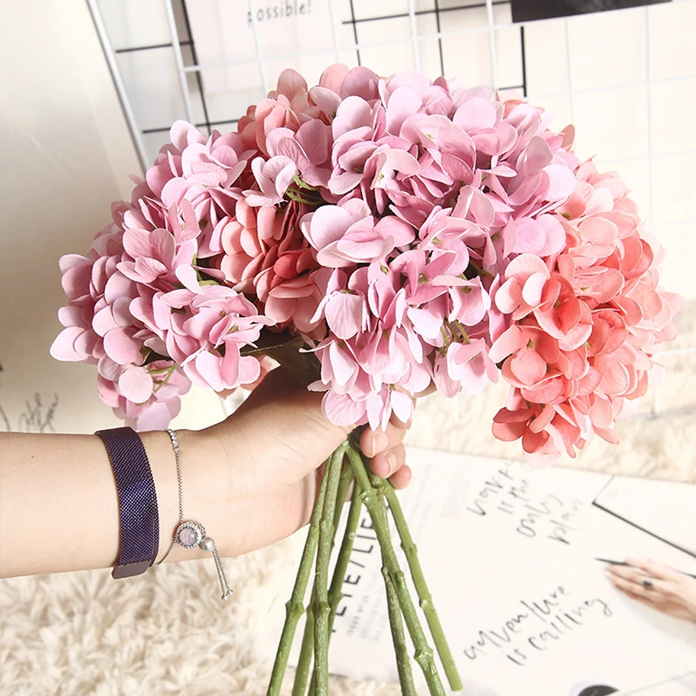 

Artificial Hydrangea Flowers Branch Long Stem for Home Decor Flowers Silk Fake Flore Wedding Table DIY Home Garden Decorations